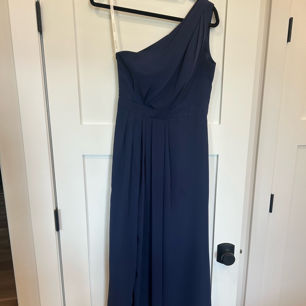 David's Bridal One-Shoulder Dress in Navy Blue